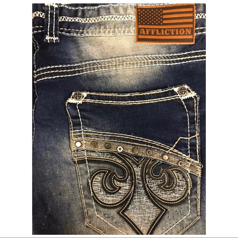 AFFLICTION Men Denim Jeans BLAKE FLEUR HUNTER Embr - Picture 8 of 9